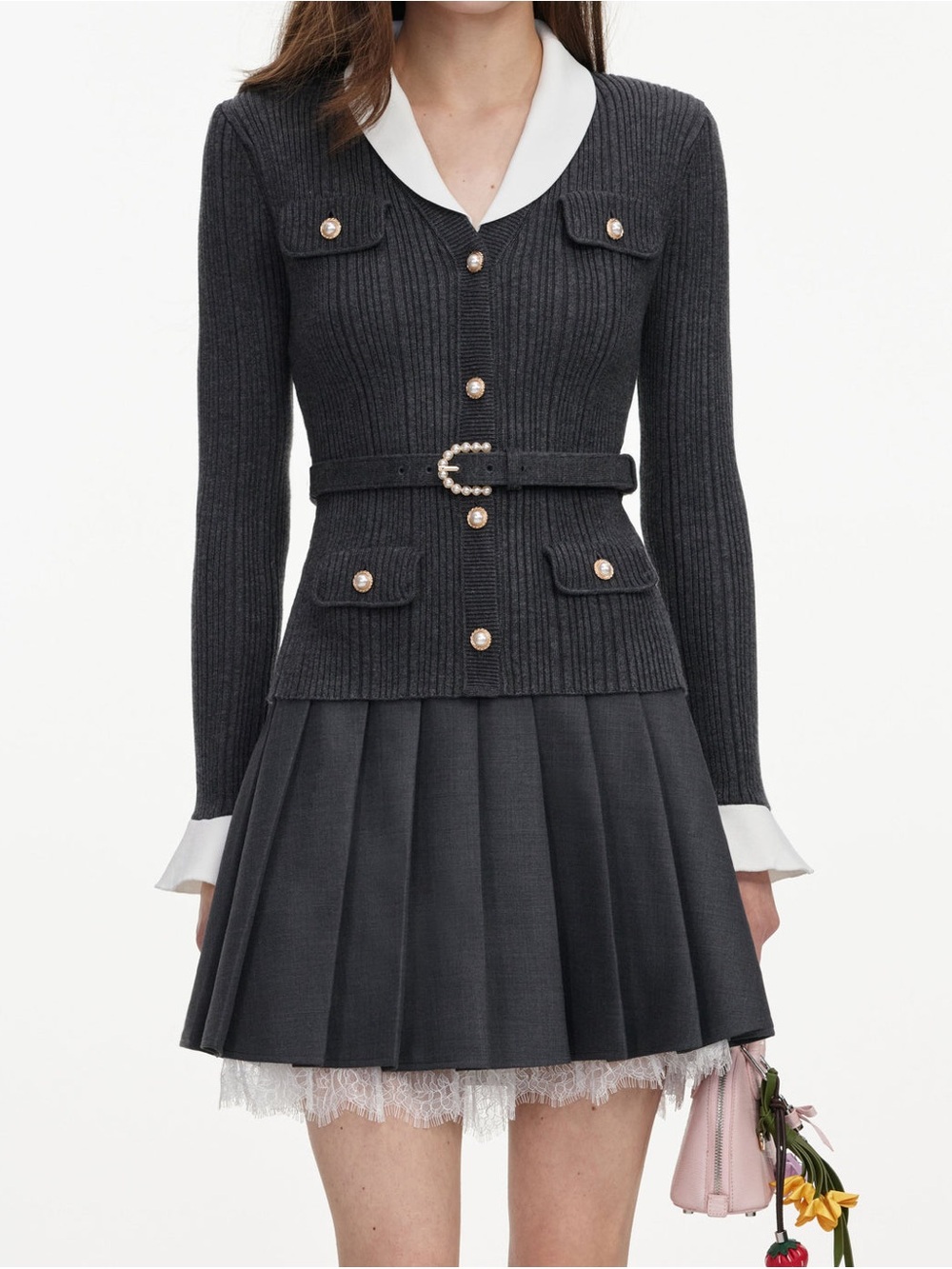 NWOT Self-Portrait GREY PLEATED MINI SKIRT